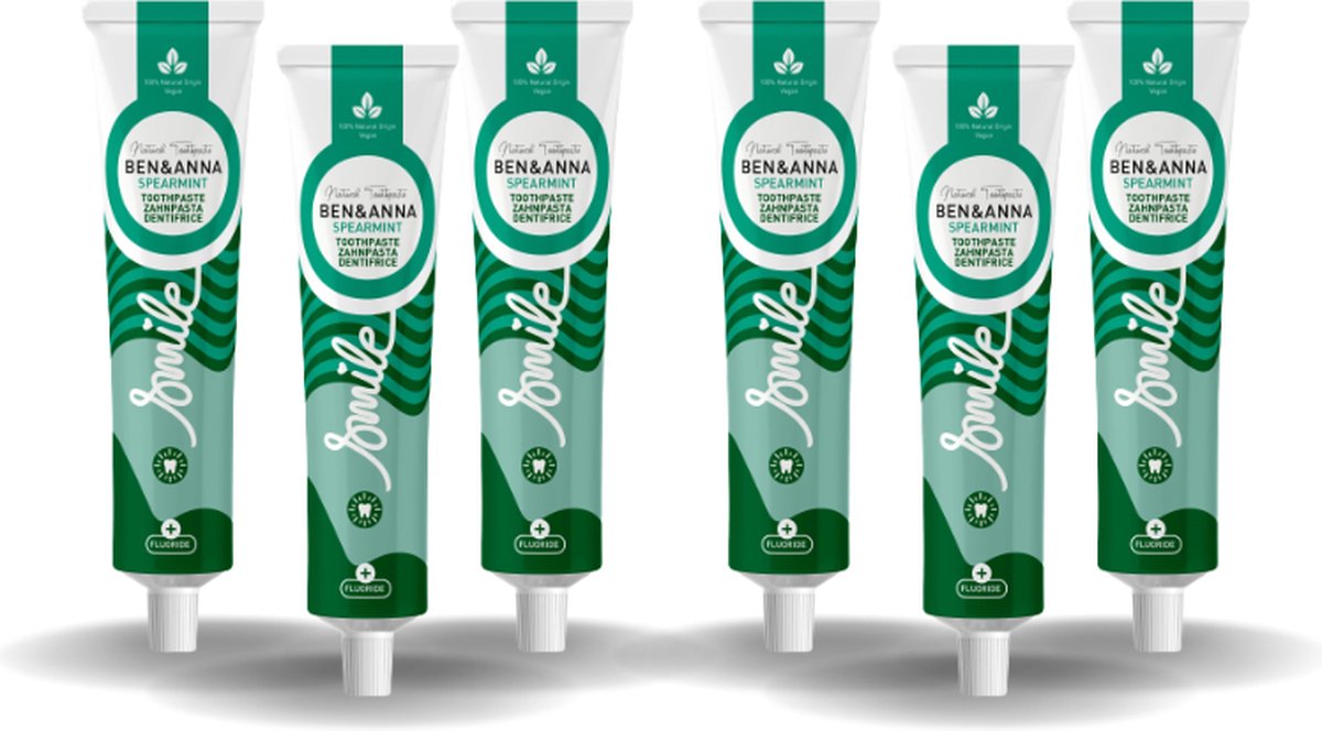 BEN&ANNA - Toothpaste Smile with Fluoride Spearmint - 75ml - 6 pak - Voordeelverpakking