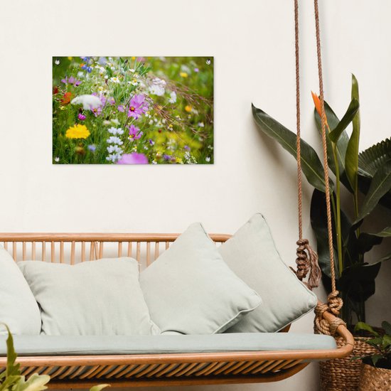 Affiche de jardin Fleurs - Nature - Vert - Herbe - Violet - Wit - 70x40 cm - Décoration murale Extérieur - Affiche de jardin - Toile de jardin - Affiche de clôture - Peinture de jardin