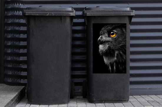 Autocollant pour conteneur Chouette - Vogel - Zwart - Portrait - 40x60 cm - Autocollant Kliko