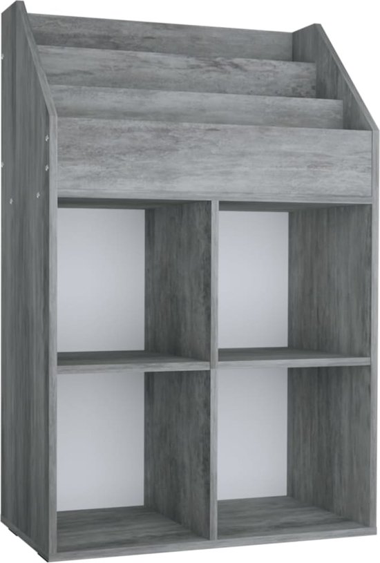 vidaXL - Kindertijdschriftenrek - 71x30x114 - cm - bewerkt - hout - betongrijs