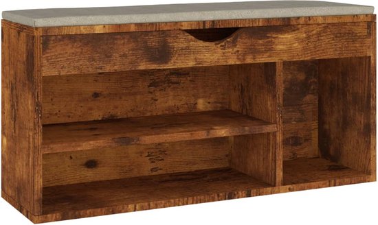 vidaXL - Schoenenbank - met - kussen - 104x30x49 - cm - bewerkt - hout - gerookt - eiken