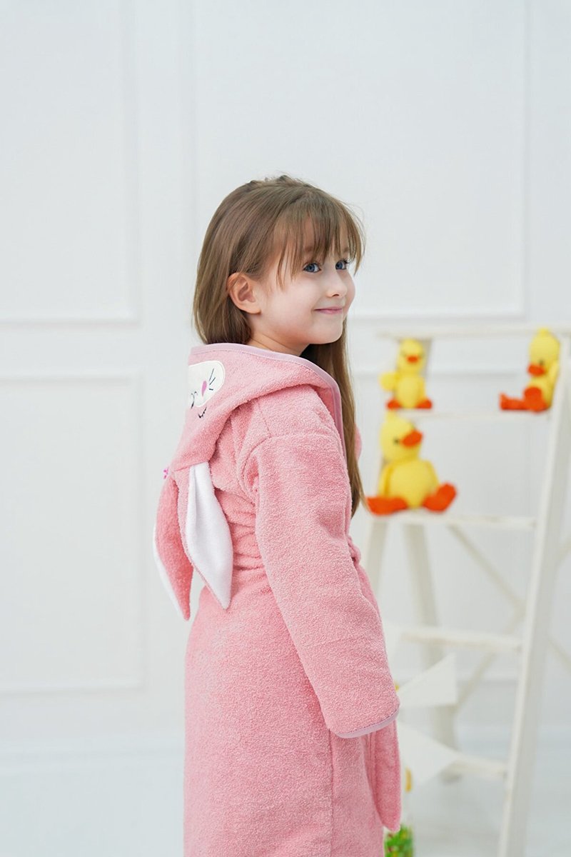 Kinderbadjas - Diervorm - Katoenen - Konijn - Zalm Kleur - 3/4 Jaar