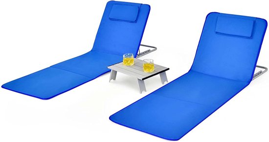 2 x tapis de plage avec table d'appoint, chaise de plage, tapis, 5 marches,  dossier... | bol.com