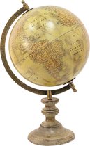 HAES DECO - Decoratieve Wereldbol met bruin houten voet - formaat 22x35cm - kleuren Beige / Bruin / Roze - Vintage Wereldbol, Globe, Aarbol