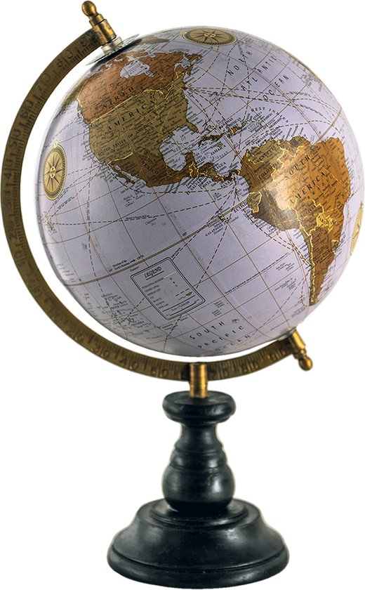 HAES DECO - Globe terrestre décoratif avec socle en bois noir