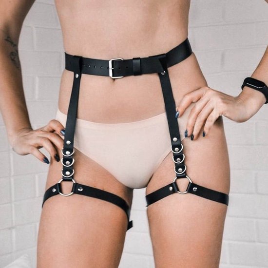 Foto: Sexy leren taille harnas been harnas erotisch harnas sexy lingerie kinky fashion bondage harnas vrouw erotische lingerie jarretel riemen rave outfit cosplay outfit bdsm bondageharnas erotisch accessoire billenharnas zwart