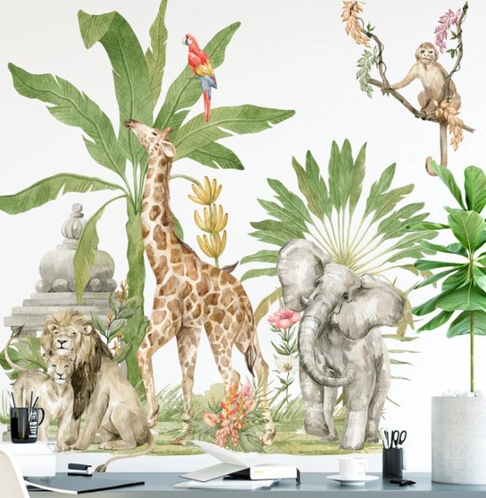 Muursticker Dieren Jungle | Olifant | Giraffe | Leeuw | Kinderkamer | Meisjes | Jongens | Dieren | Verwijderbaar | Babykamer | Muur decoratie |