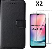 Hoesje Geschikt Voor Samsung Galaxy A24 hoesje bookcase portemonnee Met 2x screenprotector / Beschermglas - Zwart