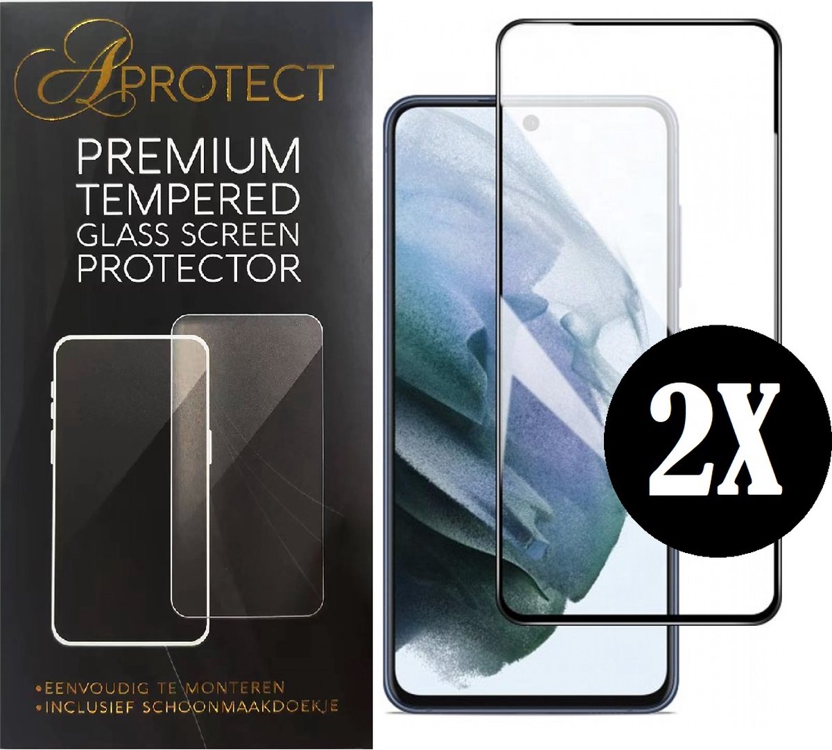 APROTECT® - Screenprotector geschikt voor Samsung Galaxy S21FE - Tempered glass - Geschikt voor Samsung Galaxy S21 FE - Full Cover Screen protector - 2 stuks