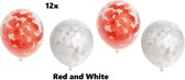 12x Confetti ballonnen Red and white - papier confetti - Festival thema feest ballon verjaardag