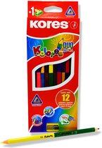 Kores driehoekige kleurpotloden 'DUO', doos van 12 + puntenslijper
