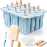 MEETRUE IJsvormen van silicone, 12 ijslollyvormen, herbruikbare popsicle vormen, gemakkelijk op te lossen BPA-vrije ijslollymaker voor kinderen en volwassenen, doe-het-zelf ijsvormen, blauw