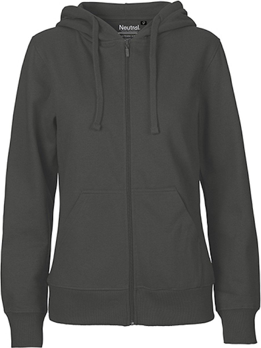 Fairtrade Ladies Zip Hoodie met capuchon Charcoal Zwart