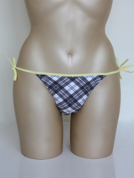 Freya - Chrystal Cove - grijs met wit geblokte bikinislip met gele accenten - maat XS / 34
