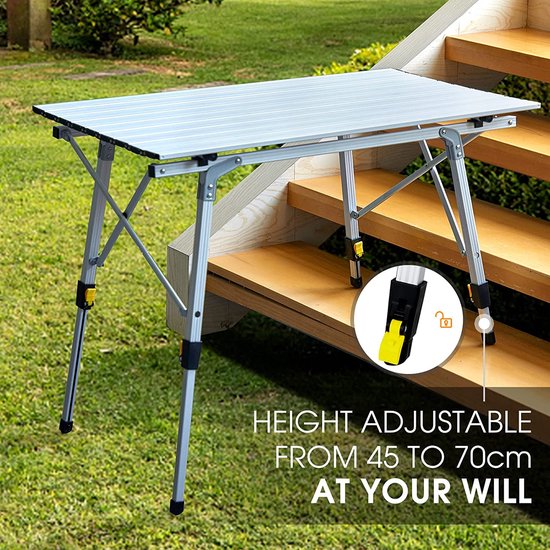 Table de camping table pliante réglable en hauteur aluminium 90 x 53 cm  pour 4