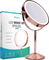 Miroir de maquillage Mirlux avec Siècle des Lumières LED - Grossissement 10x - Miroir de rasage - 3 modes d'éclairage - Rechargeable - Or rose