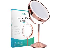 Mirlux Make-up spiegel met LED-verlichting - 10x vergroting - Scheerspiegel - 3 lichtstanden - Oplaadbaar - Roségoud