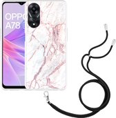 Cazy Hoesje met koord geschikt voor Oppo A78 5G White Pink Marble