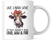 Grappige Mok met tekst: Live, Laugh, Love. If that doesn't work: Load, Aim & Fire. | Grappige Quote | Funny Quote | Grappige Cadeaus | Grappige mok | Koffiemok | Koffiebeker | Theemok | Theebeker