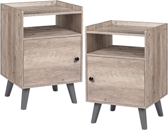 VASAGLE Nachtkastje, set van 2, bijzettafel met lade en open plank, houten poten, salontafel voor woonkamer, slaapkamer, bank, sneeuwwit LET855W01