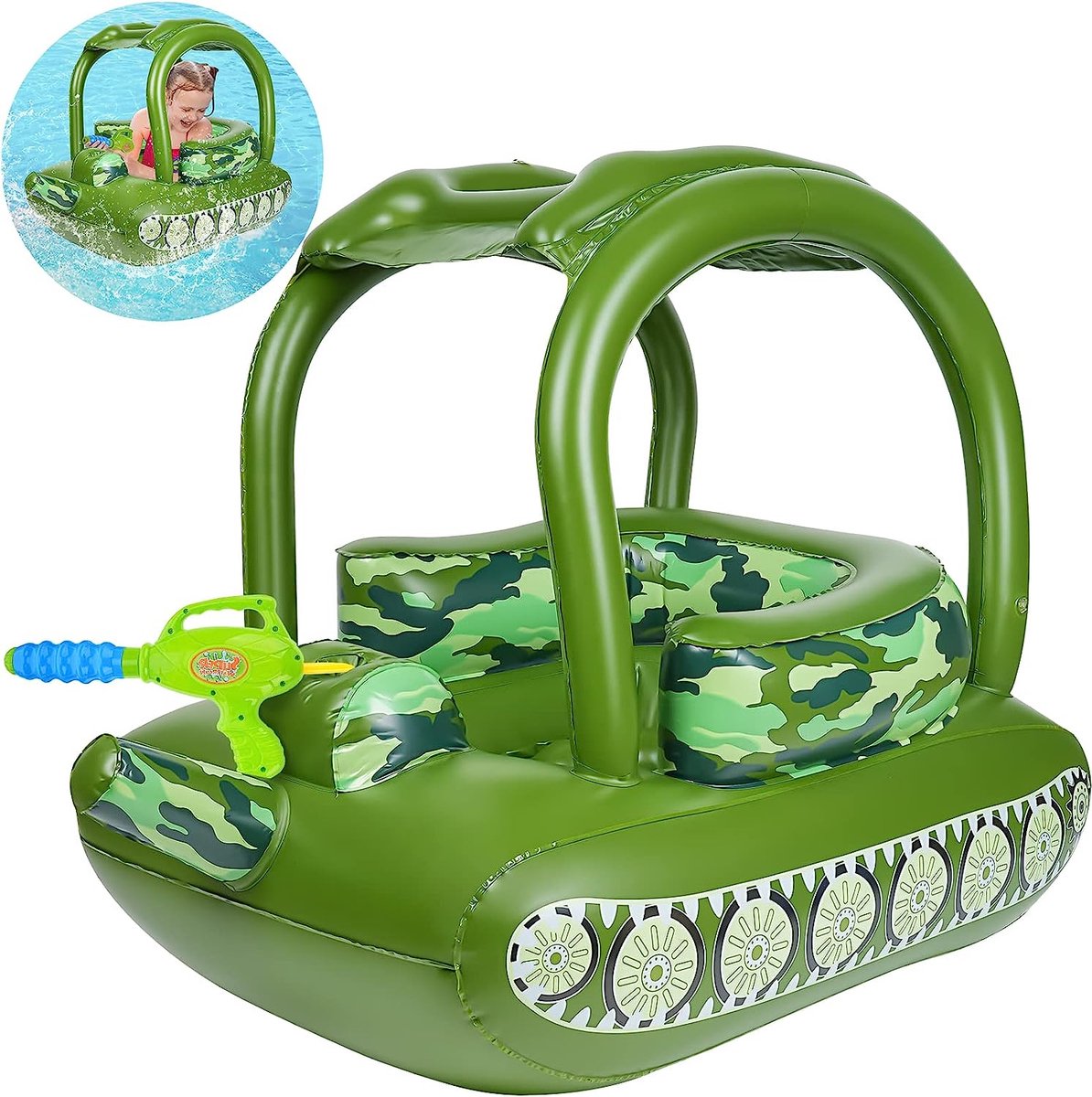 Goedkoopste Zwemlichaam voor baby's, opblaasbaar badzitje voor baby's, met zonnedak en veiligheidsrug, zwembad voor baby's, van pvc, met waterpistool, voor kinderen van 2 tot 6 jaar tot 25 kg