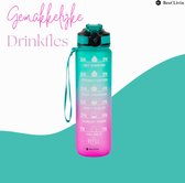 Motivatie Waterfles turquoise/paars - Drinkfles met rietje - Waterfles 1 liter - Waterfles met tijdmarkering van Best’Livin