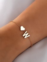 Initiaal Armband met Letter W Goudkleurig - Naam Armband Cadeau - Geluks Armband op Kaartje - Pax Amare