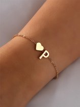 Initiaal Armband met Letter P Goudkleurig - Naam Armband Cadeau - Geluks Armband op Kaartje - Pax Amare