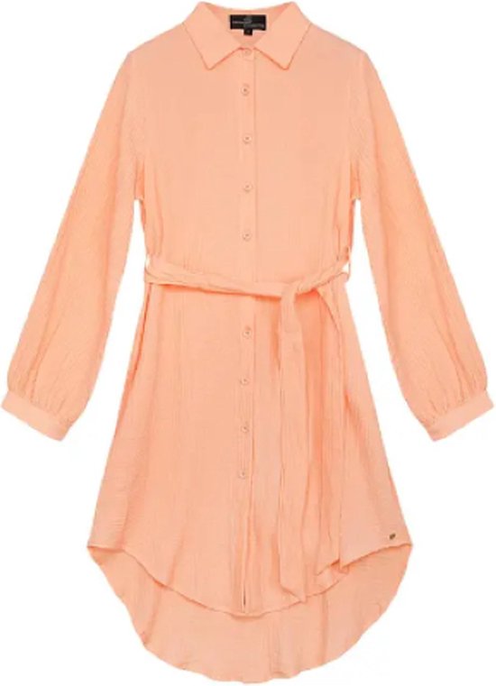 Yehwang basic katoenen jurk met knoopjes - oranje - lange mouwen - maat s