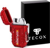 TECQX Elektrische Explorer Plasma Aansteker - Oplaadbaar - Micro USB - Sigaretten en Vuurwerk aansteker - Storm, Regen, Sneeuw en Wind Proof - Waterdicht - Rood