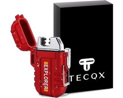 TECQX Elektrische Explorer Plasma Aansteker - Oplaadbaar - Micro USB - Sigaretten en Vuurwerk aansteker - Storm, Regen, Sneeuw en Wind Proof - Waterdicht - Rood