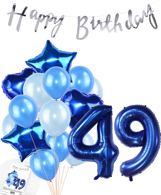 Snoes Ballonnen 49 Jaar Feestpakket – Versiering – Verjaardag Set Mason Blauw Cijferballon 49 Jaar - Heliumballon