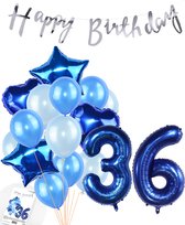 Snoes Ballonnen 36 Jaar Feestpakket – Versiering – Verjaardag Set Mason Blauw Cijferballon 36 Jaar - Heliumballon