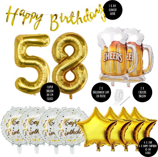 58 Jaar Verjaardag Cijfer ballon Mannen Bier - Feestpakket Snoes Ballonnen Cheers & Beers - Herman