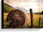 Canvas - Bergen - Landschap - Gras - Hout - Hooi - 40x30 cm Foto op Canvas Schilderij (Wanddecoratie op Canvas)