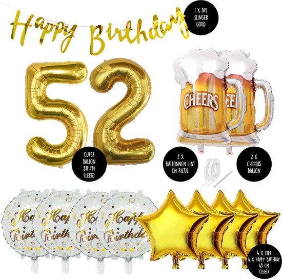 52 Jaar Verjaardag Cijfer ballon Mannen Bier - Feestpakket Snoes Ballonnen Cheers & Beers - Herman