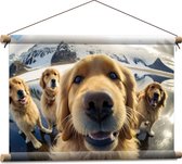 Textielposter - Selfie van Groep Golden Retriever Honden in IJslandschap - 60x40 cm Foto op Textiel
