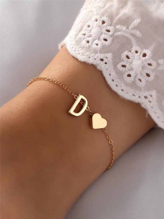 Initiaal Armband met Letter D Goudkleurig - Naam Armband Cadeau - Geluks Armband op Kaartje - Pax Amare