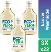 Ecover - Vloeibaar Wasmiddel - Zero % - Wol & Fijnwas - Voordeelverpakking - 3 x 1L - 66 Wasbeurten