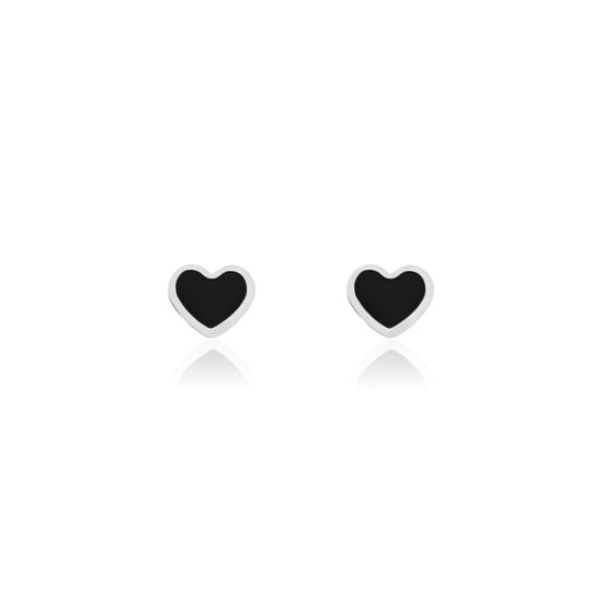 OOZOO Jewellery - Zilverkleurig/zwarte oorbellen met een zwart hart - SE-3030