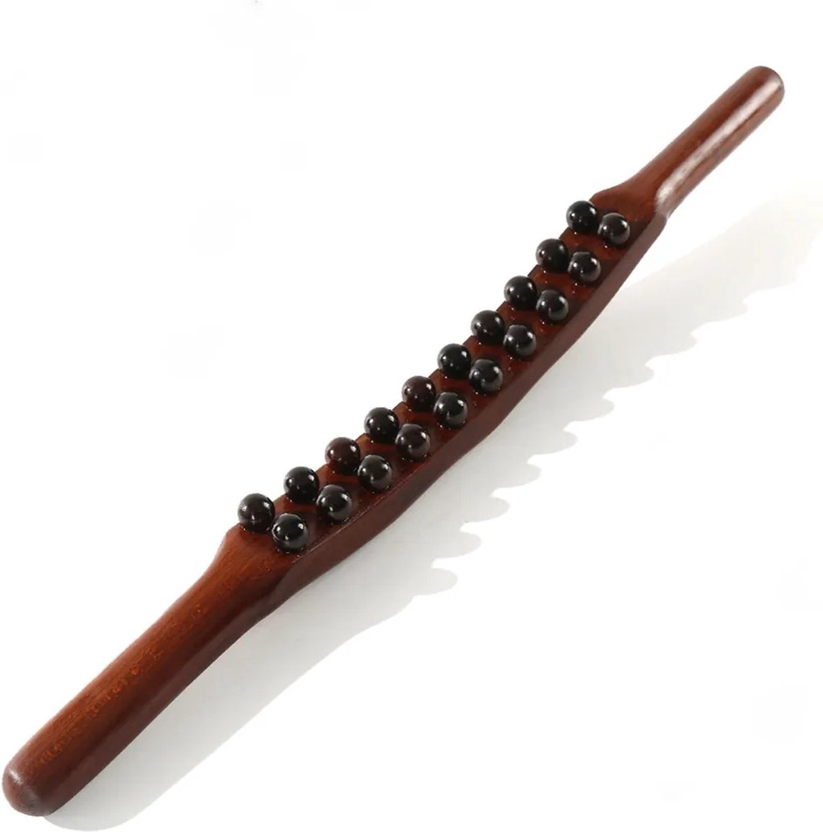 Afbeelding 2 van Massage - massage apparaat - voor rug, nek, schouder, buik, taille, armen, benen, etc. - massage stok hout - houten massage stok - massage stok hout XL - 20 massage ballen - gua sha massage tool - 1 stuk - bruin hout