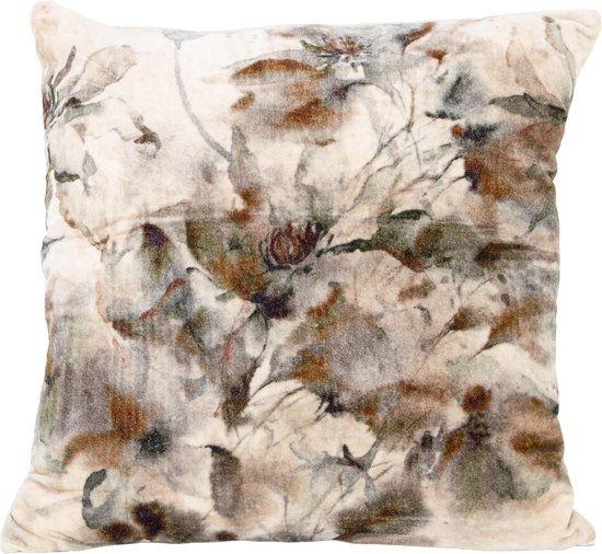 Coussin velours fleurs - coussin velours teinté naturel avec fleurs - 45x45cm