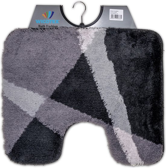 Wicotex - Toiletmat strepen Grijs - Antislip onderkant - WC mat met uitsparing - Afmeting 50x60cm