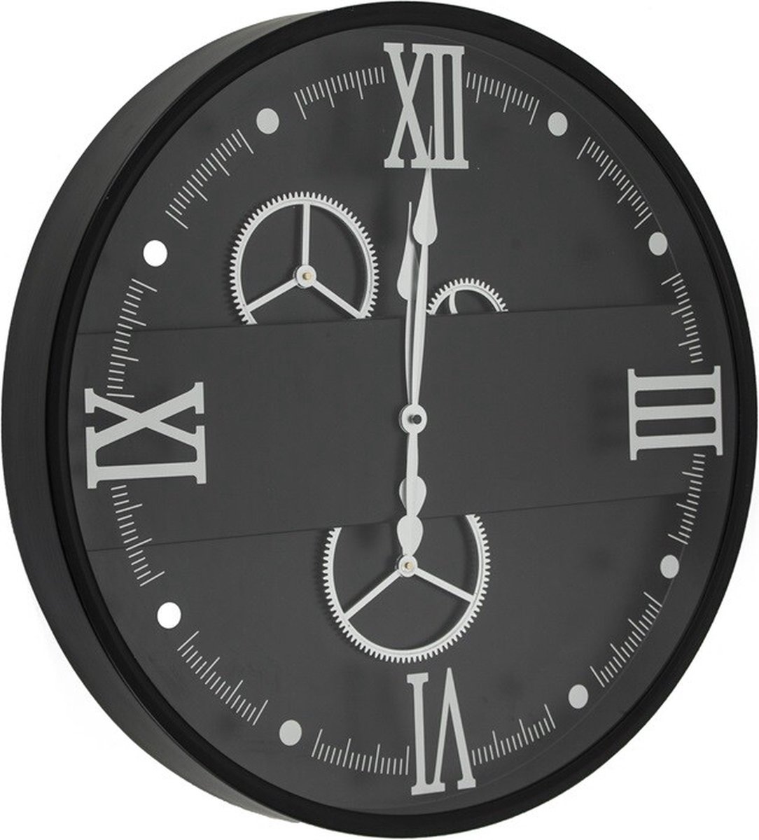 Industrieel Wandklok Ø 59 cm – Zwart & Zilver – Met Echt Draaiende Tandwielen – Moderne Designklok – Kolony Raderklok