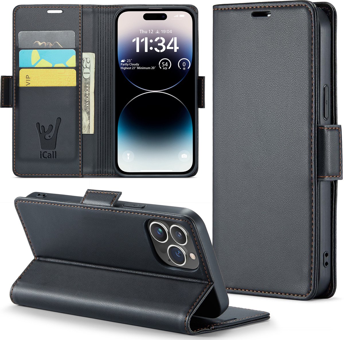 Hoesje geschikt voor iPhone 14 Pro Max - HyperCase Book Cover Kunstleer Zwart