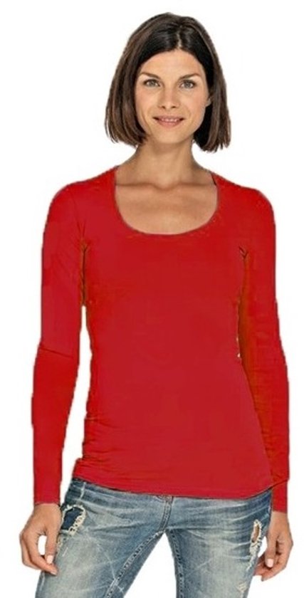 Bodyfit dames shirt met lange mouwen S rood