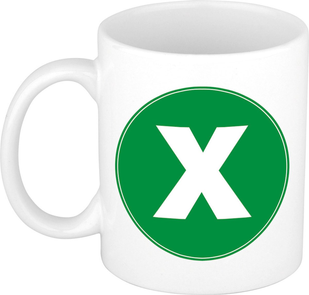 Koffie mok met de letter X - beker - groen - eerste letter van een voornaam - wit - 300 ml