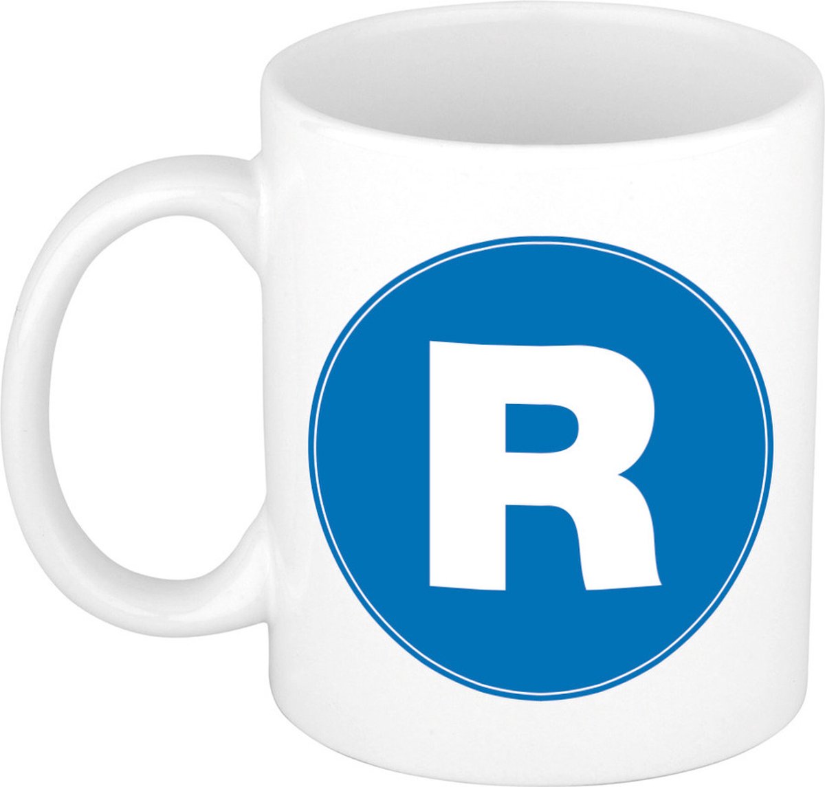 Koffie mok met de letter R - beker - blauw - eerste letter van een voornaam - wit - 300 ml