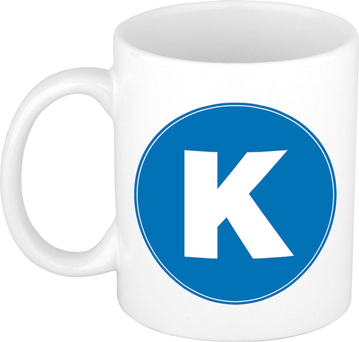 Koffie mok met de letter K - beker - blauw - eerste letter van een voornaam - wit - 300 ml