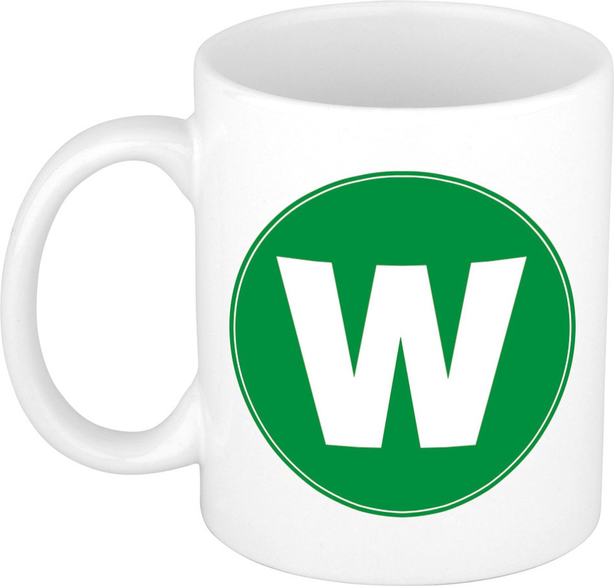 Koffie mok met de letter W - beker - groen - eerste letter van een voornaam - wit - 300 ml